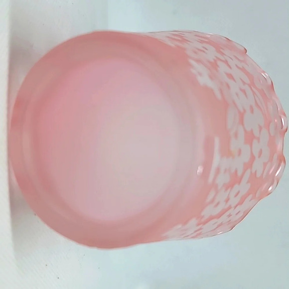 Pink Pressed and Frosted Scalloped Edge Glass Candle Holder - Picture 8 of 10